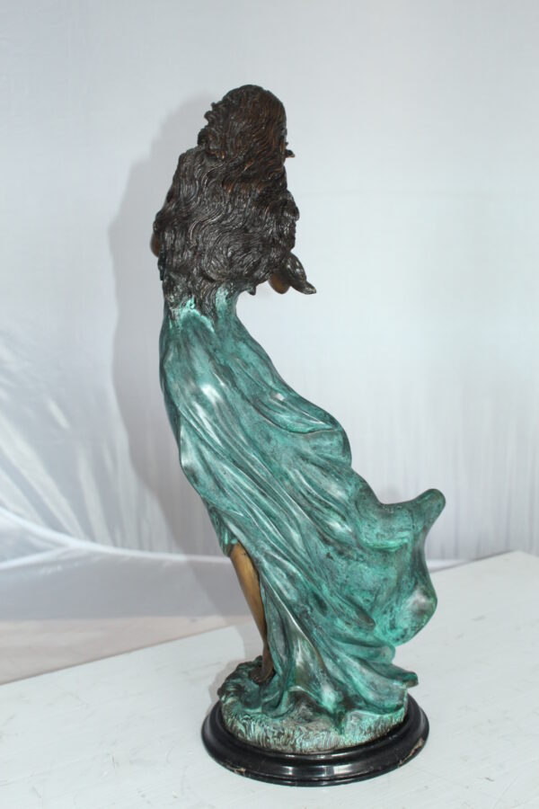 Musical Girl Bronze Statue -  Size: 8"L x 7"W x 19"H.