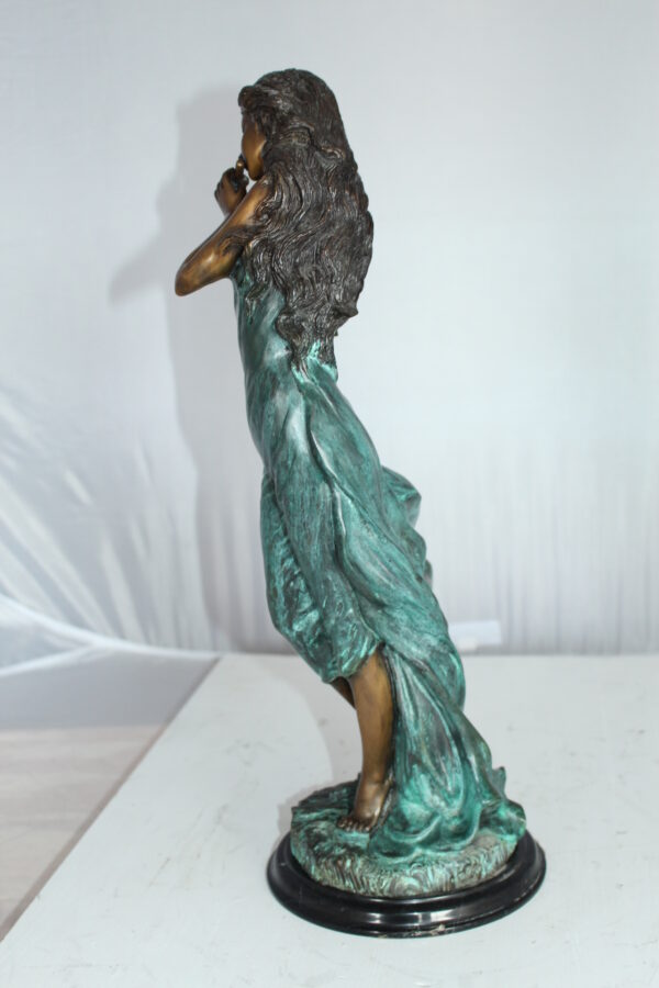 Musical Girl Bronze Statue -  Size: 8"L x 7"W x 19"H.