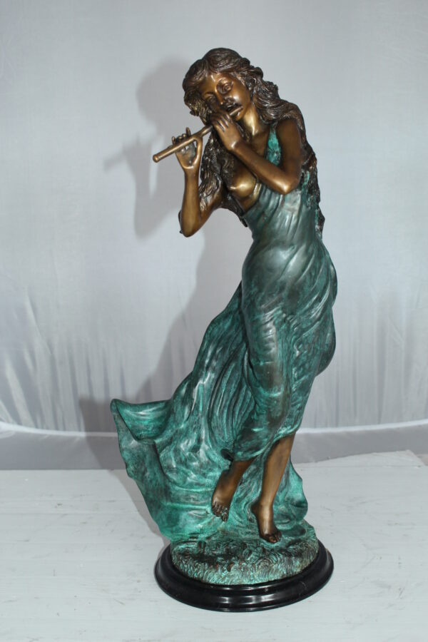 Musical Girl Bronze Statue -  Size: 8"L x 7"W x 19"H.