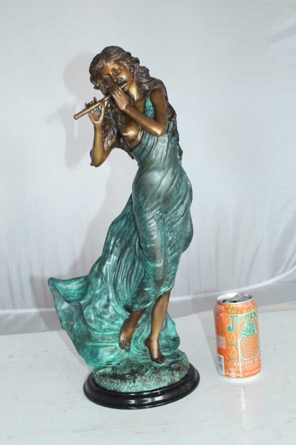 Musical Girl Bronze Statue -  Size: 8"L x 7"W x 19"H.