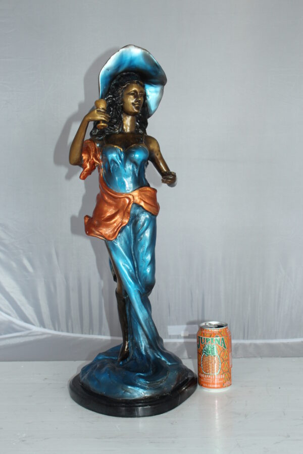 Lady Holding a Wine Glass Bronze Statue -  Size: 9"L x 11"W x 26"H.