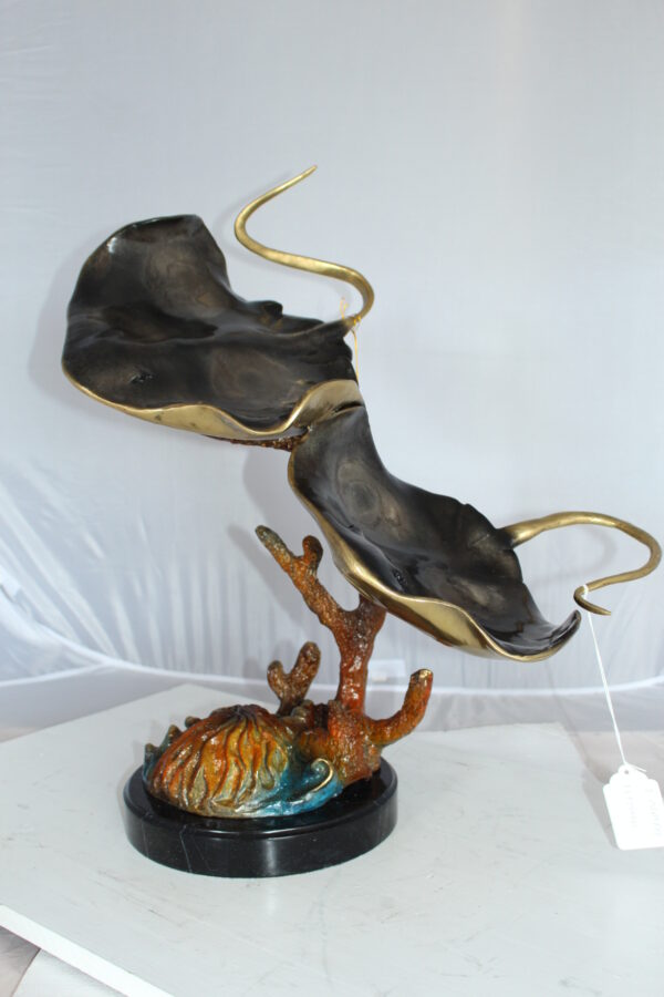 Two Manta Ray Raging Bronze Statue -  Size: 17"L x 12"W x 22"H.