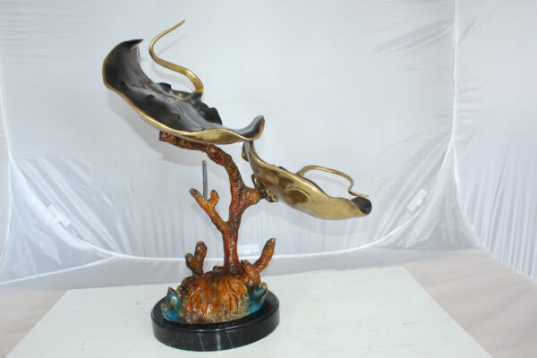 Two Manta Ray Raging Bronze Statue -  Size: 17"L x 12"W x 22"H.