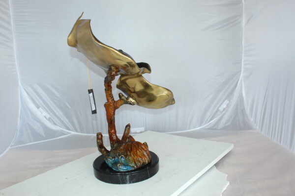 Two Manta Ray Raging Bronze Statue -  Size: 17"L x 12"W x 22"H.