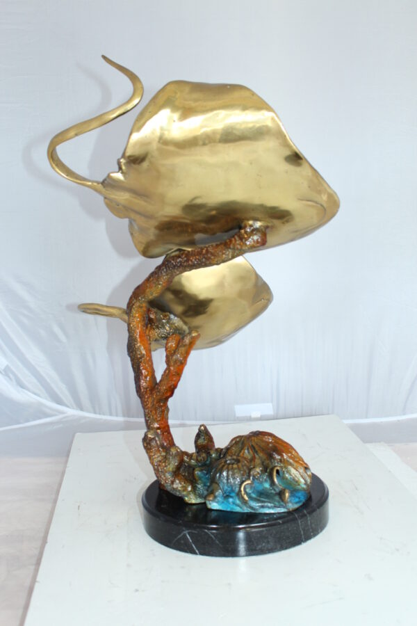 Two Manta Ray Raging Bronze Statue -  Size: 17"L x 12"W x 22"H.