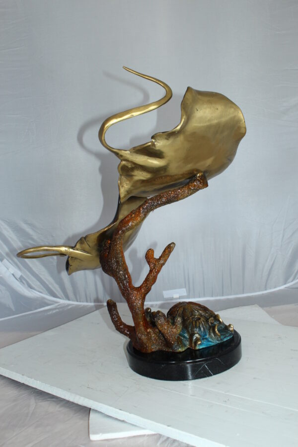 Two Manta Ray Raging Bronze Statue -  Size: 17"L x 12"W x 22"H.