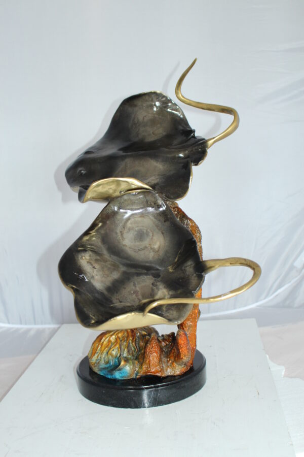 Two Manta Ray Raging Bronze Statue -  Size: 17"L x 12"W x 22"H.