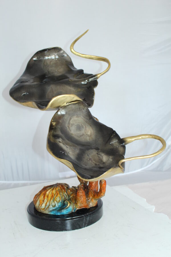 Two Manta Ray Raging Bronze Statue -  Size: 17"L x 12"W x 22"H.