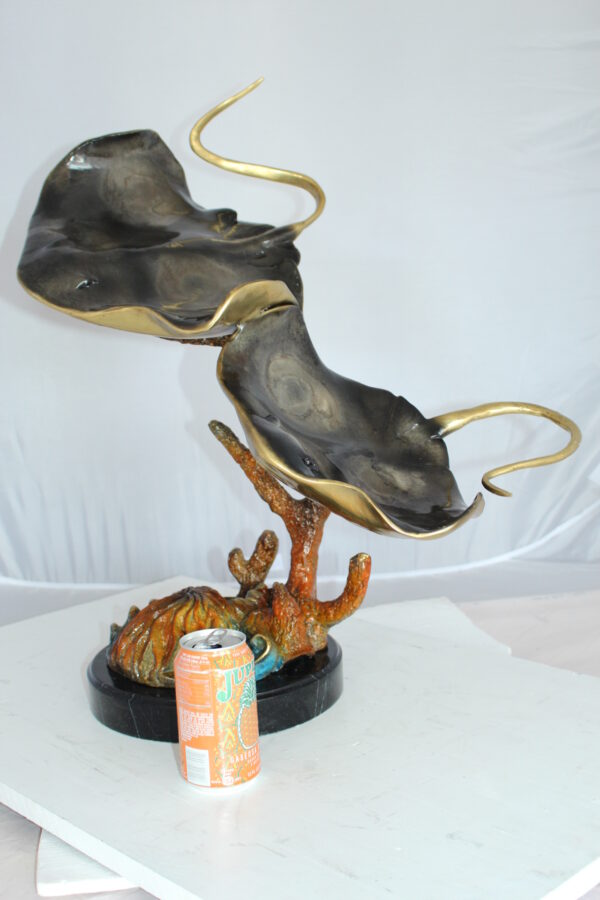 Two Manta Ray Raging Bronze Statue -  Size: 17"L x 12"W x 22"H.