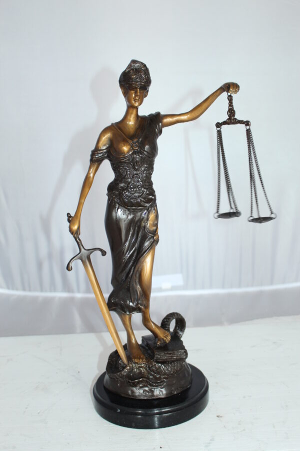 Lady Justice Bronze Statue -  Size: 6"L x 6"W x 18"H.