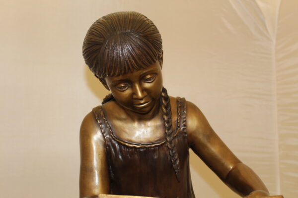 Girl Sitting on a Tree Stump Reading a Book Bronze Statue -  15"L x 17"W x 38"H