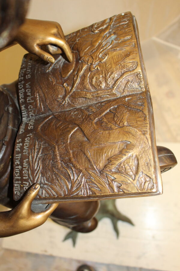 Boy Sitting by a Mailbox reading a book Bronze Statue -  16"L x 20"W x 50"H.