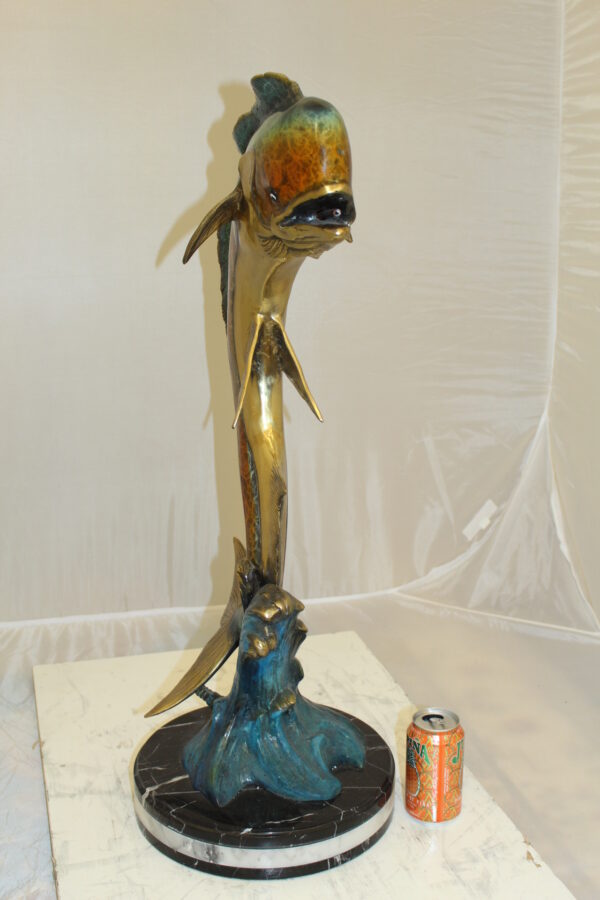 Mahi Mahi Fish Bronze Statue -  Size: 16"L x 12"W x 32"H.