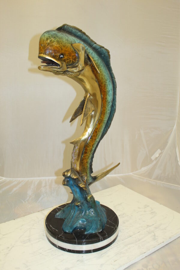 Mahi Mahi Fish Bronze Statue -  Size: 16"L x 12"W x 32"H.