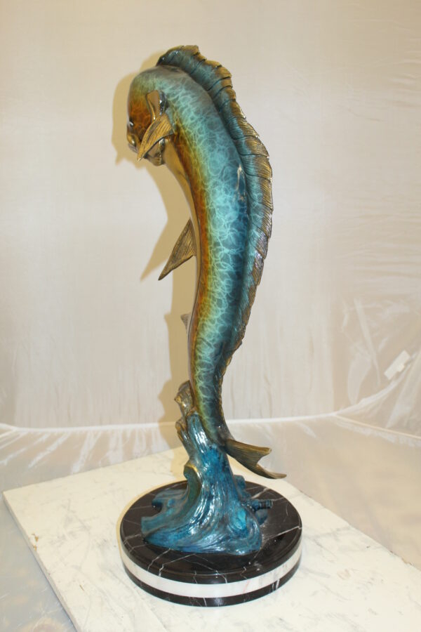 Mahi Mahi Fish Bronze Statue -  Size: 16"L x 12"W x 32"H.