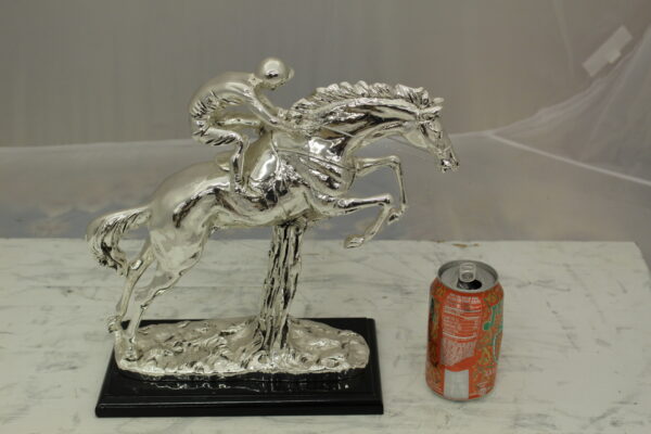 Jockey on Horse Silver Finished  - Bronze Statue -  Size: 13"L x 5"W x 12"H.