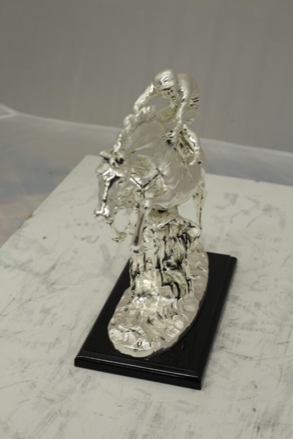 Jockey on Horse Silver Finished  - Bronze Statue -  Size: 13"L x 5"W x 12"H.