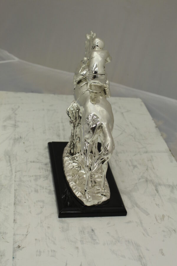 Jockey on Horse Silver Finished  - Bronze Statue -  Size: 13"L x 5"W x 12"H.