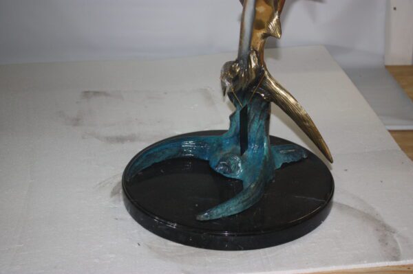 Two Sail fish Bronze Statue on a marble base -  Size: 17"L x 17"W x 56"H.