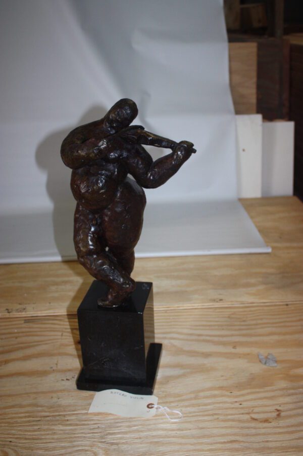 Botero style lady plays violin - Bronze Statue -  Size: 9"L x 6"W x 21.5"H.