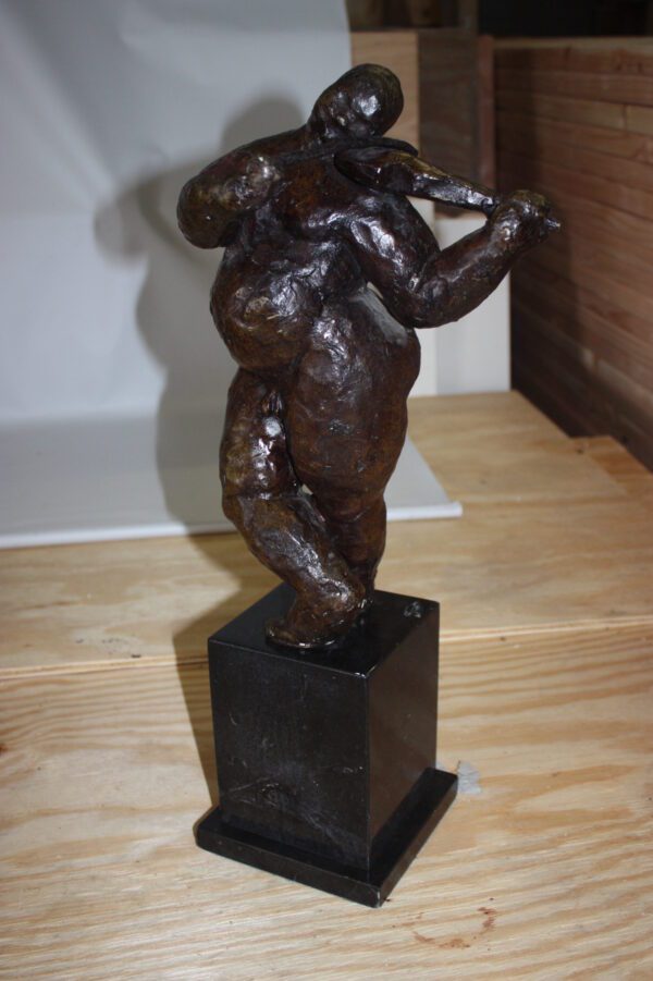 Botero style lady plays violin - Bronze Statue -  Size: 9"L x 6"W x 21.5"H.