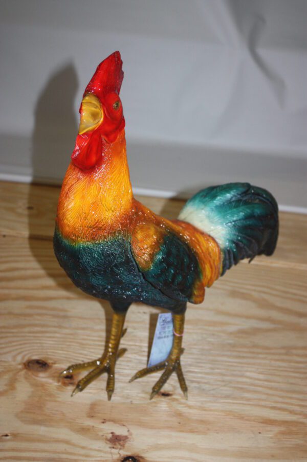 bronze statue of a standing Rooster -cockerel -  Size: 20"L x 7.5"W x 19.5"H.