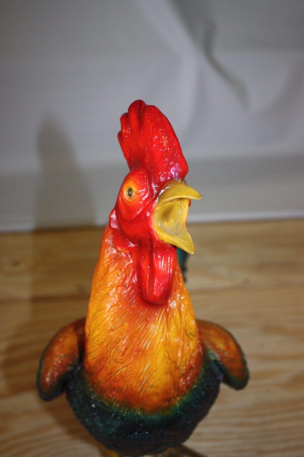 bronze statue of a standing Rooster -cockerel -  Size: 20"L x 7.5"W x 19.5"H.