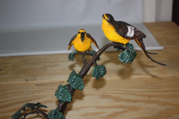 Two Sparrows on tree - Bronze Statue -  Size: 17"L x 8"W x 17"H.