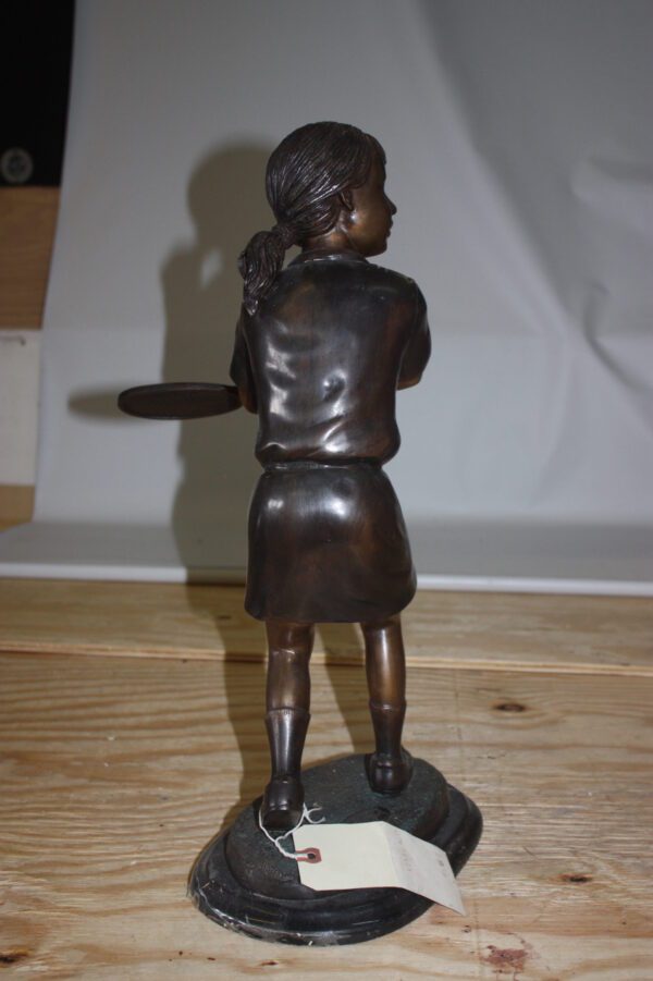 Girl Playing Tennis - Bronze Statue -  Size: 10"L x 11"W x 21"H.