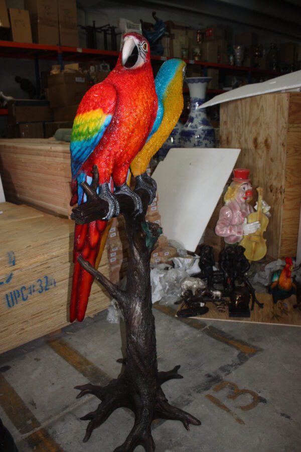 Two Large Parrots on a tree - Bronze Statue -  Size: 43"L x 28"W x 67"H.