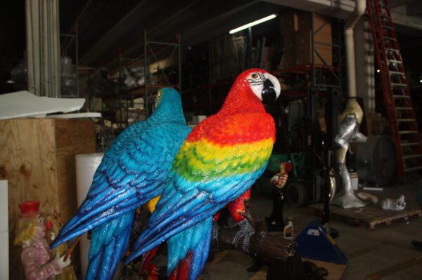 Two Large Parrots on a tree - Bronze Statue -  Size: 43"L x 28"W x 67"H.