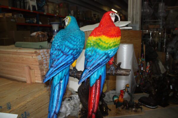 Two Large Parrots on a tree - Bronze Statue -  Size: 43"L x 28"W x 67"H.