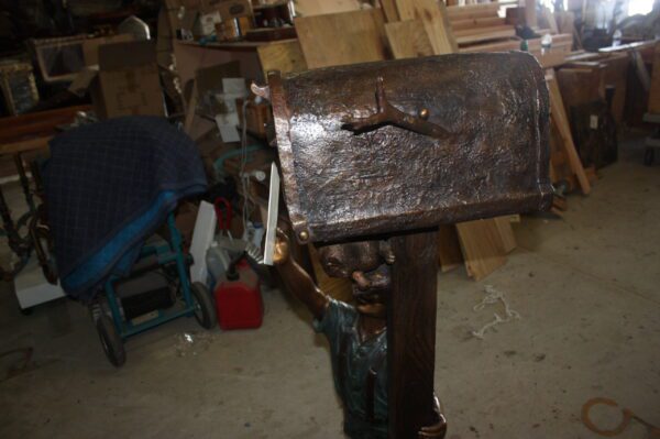 Standing mailbox W boy dog and cat - Bronze Statue -  Size: 22"L x 18"W x 50"H.