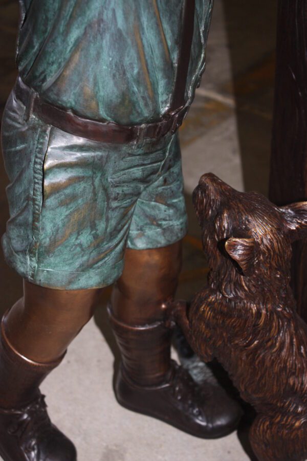 Standing mailbox W boy dog and cat - Bronze Statue -  Size: 22"L x 18"W x 50"H.