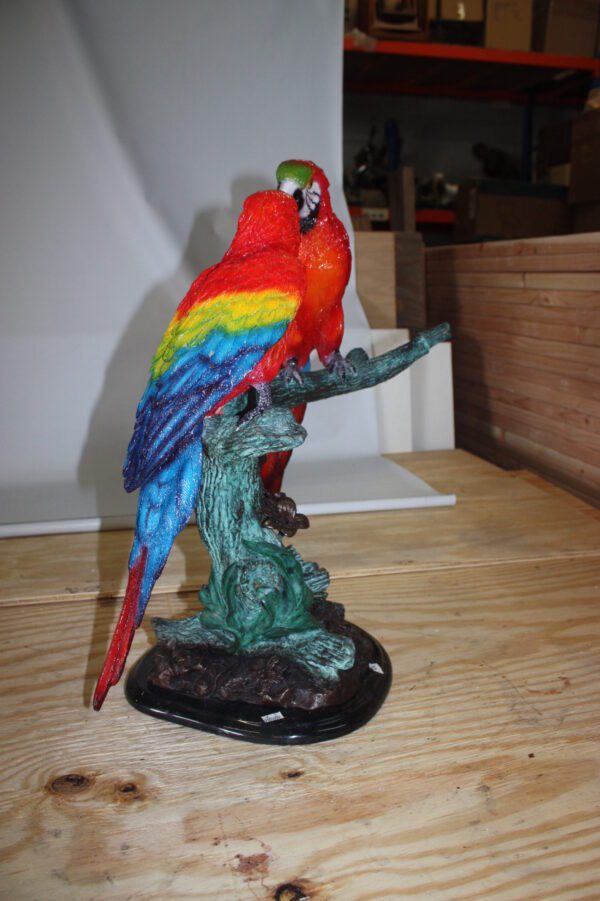 Two Parrots on a tree - Bronze Statue -  Size: 20"L x 12"W x 23"H.