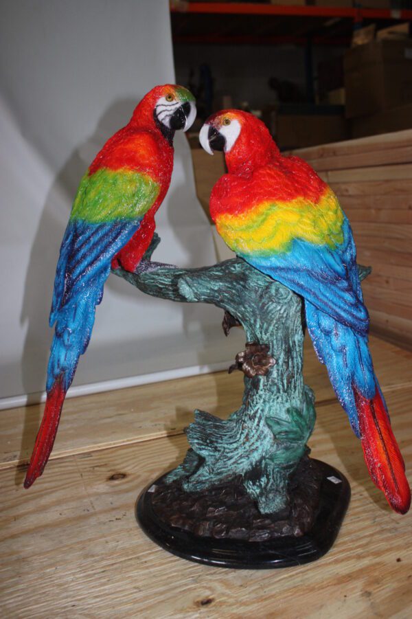 Two Parrots on a tree - Bronze Statue -  Size: 20"L x 12"W x 23"H.