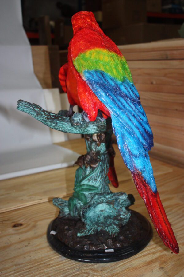 Two Parrots on a tree - Bronze Statue -  Size: 20"L x 12"W x 23"H.