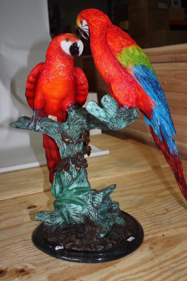 Two Parrots on a tree - Bronze Statue -  Size: 20"L x 12"W x 23"H.