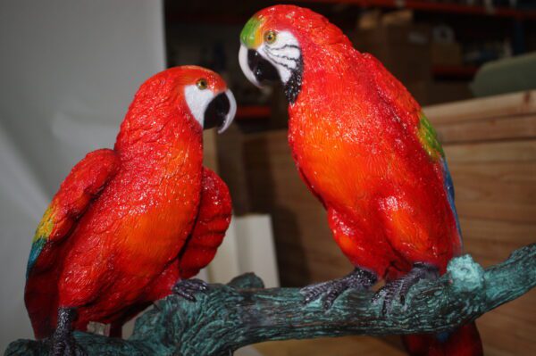 Two Parrots on a tree - Bronze Statue -  Size: 20"L x 12"W x 23"H.