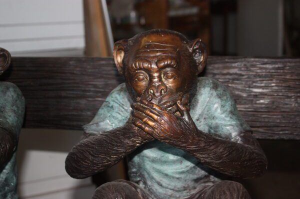 Three Wise Monkeys on Bench Bronze Statue -  Size: 45"L x 19"W x 30"H.