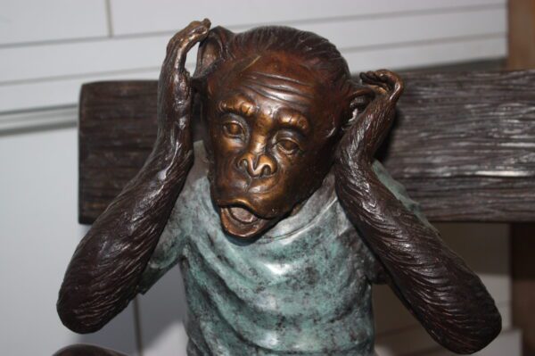 Three Wise Monkeys on Bench Bronze Statue -  Size: 45"L x 19"W x 30"H.