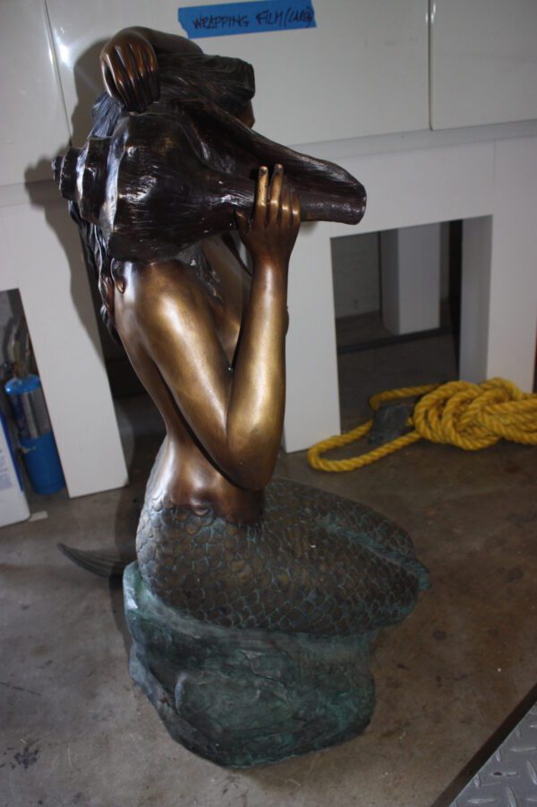 Mermaid Holding a Shell Bronze statue/fountain -  Size: 26"L x 18"W x 36"H.