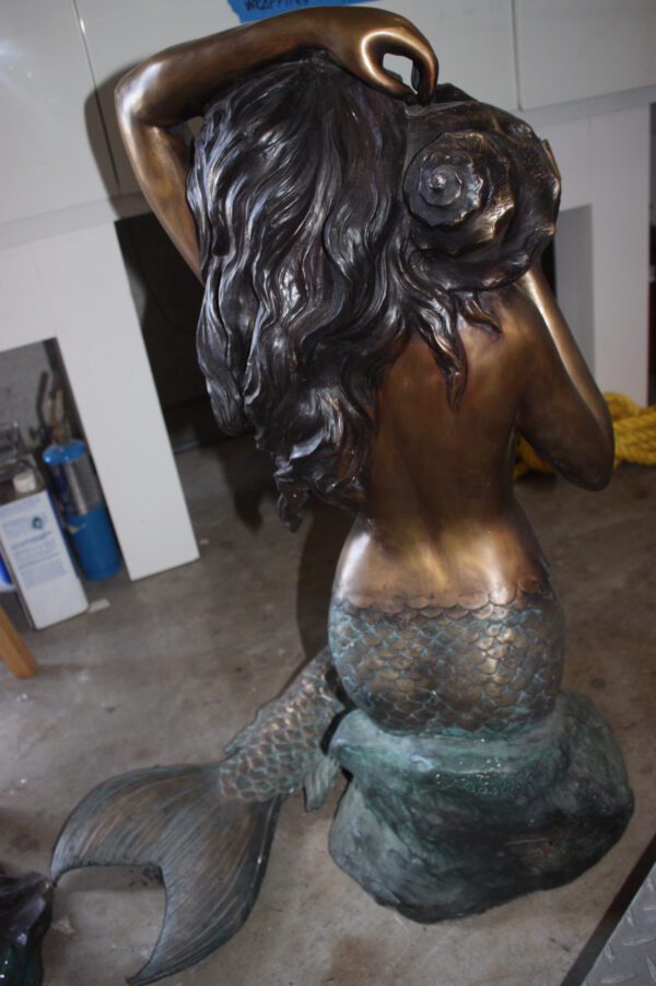 Mermaid Holding a Shell Bronze statue/fountain -  Size: 26"L x 18"W x 36"H.