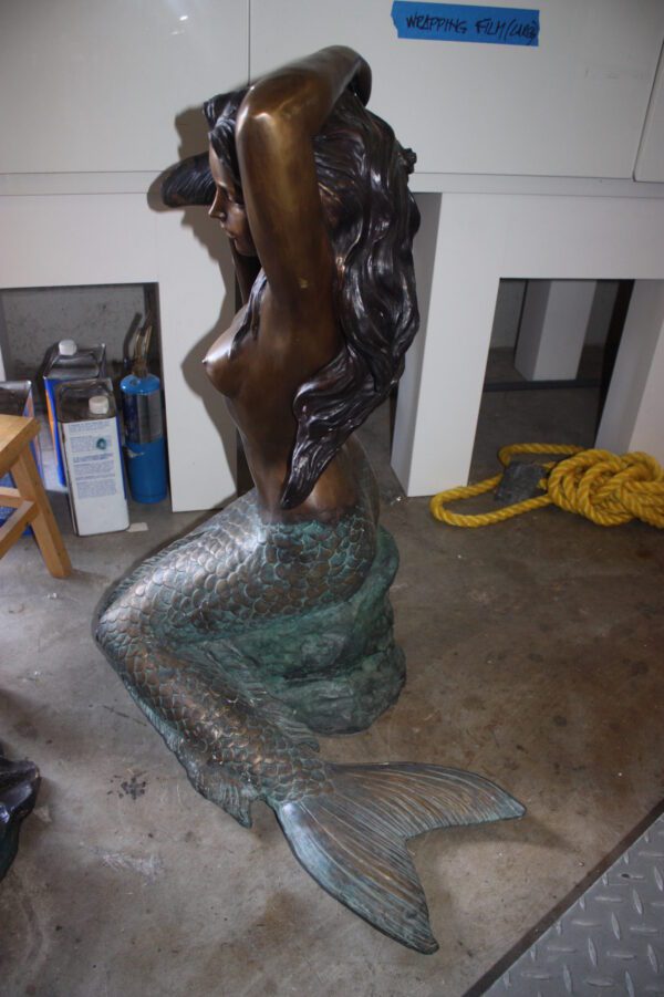 Mermaid Holding a Shell Bronze statue/fountain -  Size: 26"L x 18"W x 36"H.