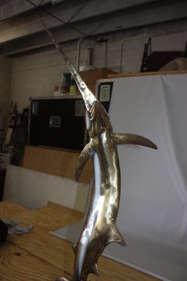 One sailfish on a marble - Bronze Statue -  Size: 17"L x 17"W x 46"H.