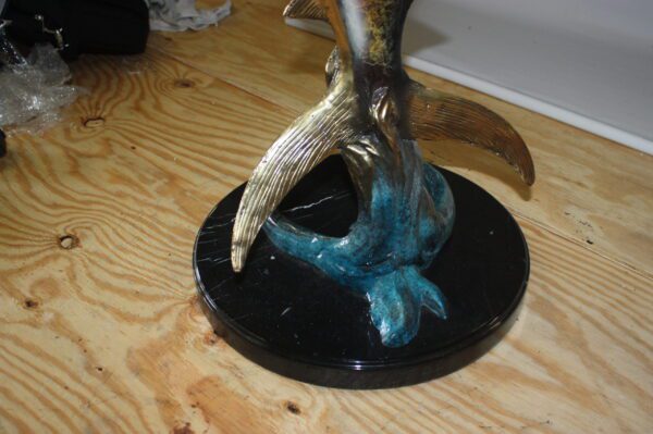 One sailfish on a marble - Bronze Statue -  Size: 17"L x 17"W x 46"H.