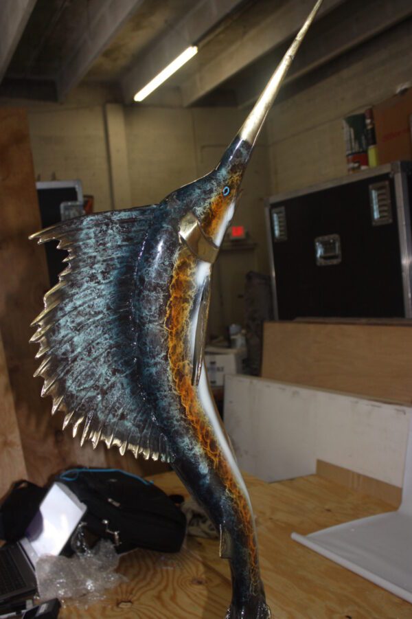 One sailfish on a marble - Bronze Statue -  Size: 17"L x 17"W x 46"H.