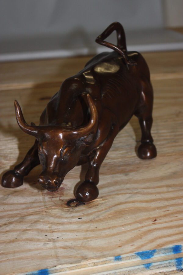 Wall street bull small - Bronze Statue -  Size: 12"L x 6"W x 7.5"H.