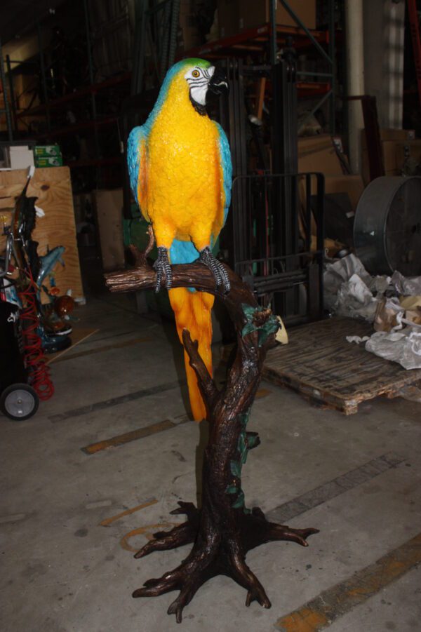 Single Parrot on a tree - Bronze Statue -  Size: 30"L x 24"W x 66"H.