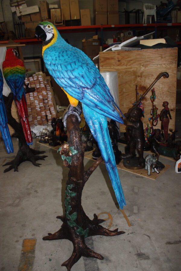 Single Parrot on a tree - Bronze Statue -  Size: 30"L x 24"W x 66"H.